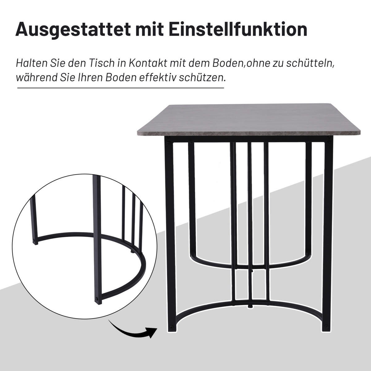 ESSTISCH 80/140/75 cm Grau mit Marmormuster MDF-Tischplatte Metallgestell verstellbare Füße - Grau, Holzwerkstoff (140/80/75cm) - OKWISH