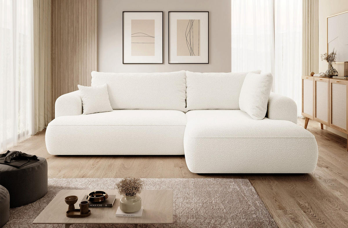 ECKSOFA Ovo Creme Bouclé - Creme/Schwarz, Kunststoff/Textil (165/260cm) - Selsey