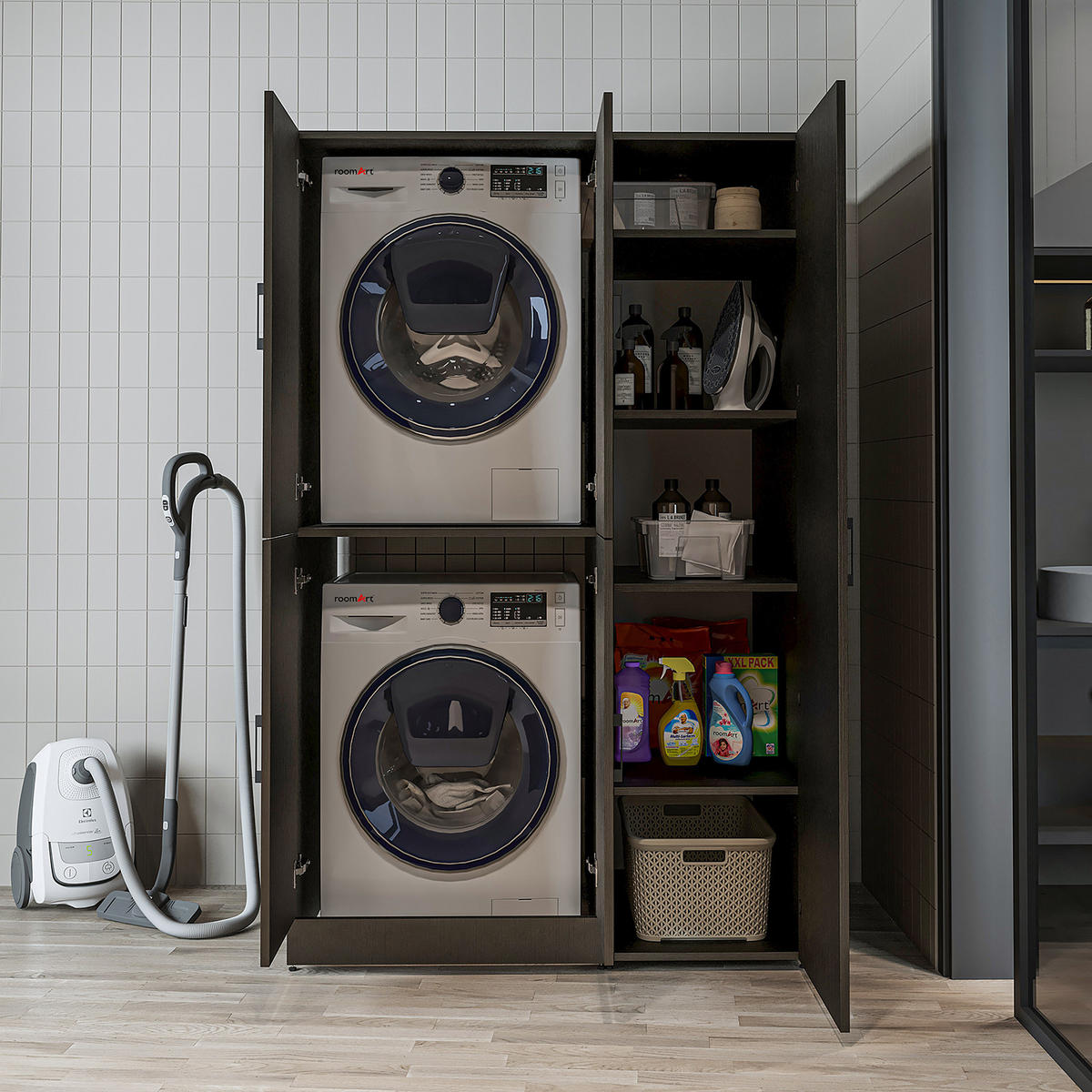 WASCHMASCHINENSCHRANK DORA-II 115cm Breit, 186cm Hoch - Schwarz, Holzwerkstoff (115/186/73.8cm)