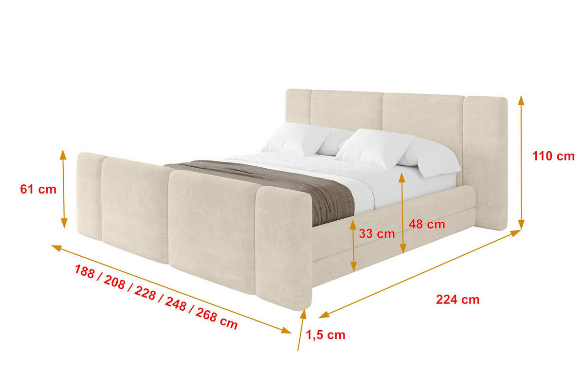 POLSTERBETT mit Bettkasten, Fußteil und Lattenrost, Bett mit Matratze H3/H4 - TEVO-Z 140x200 Beige - Beige, Holzwerkstoff/Textil (140/200cm) - ALTDECOR