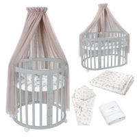 BABYBETT GREY OVAL 7in1 mit Matratze und Himmelset - Taupe/Grau, Holz/Textil