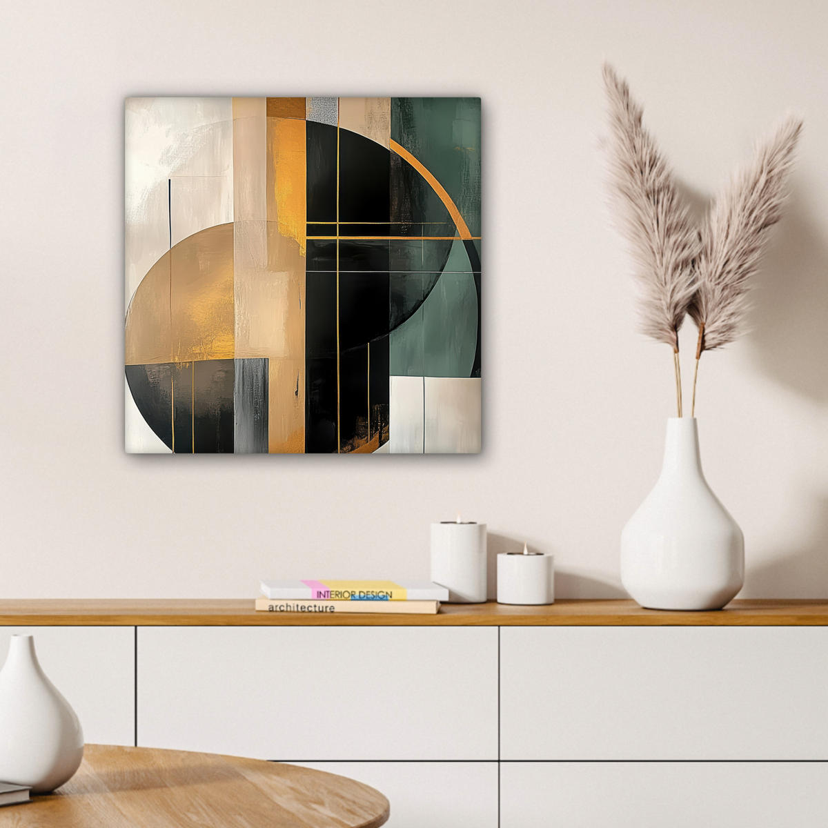 LEINWANDBILD - Abstrakt - Gold - Bronze - Grün - Formen - Modern - 50x50 - Room Decor - Multicolor, Textil (50/50cm) - MuchoWow