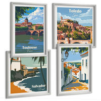 BILDER SET 4er Set - 50x50 cm & 40x60 cm Silberner Rahmen - Retro-Stadtgrafiken - Silberfarben, Kunststoff (50/50cm) - TULUP