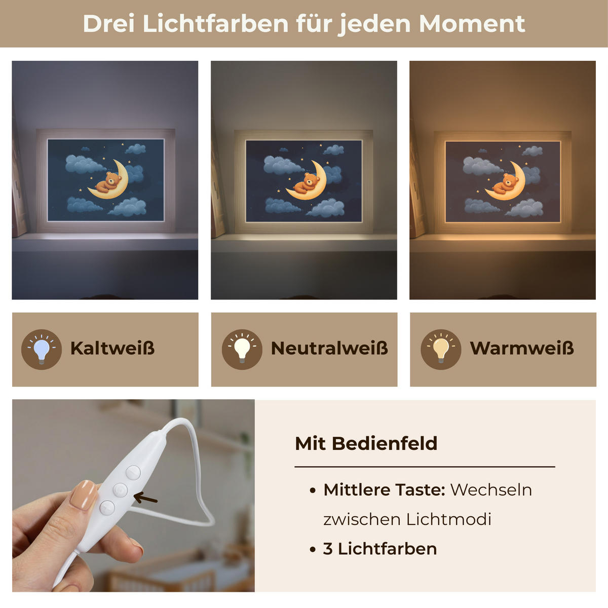 NACHTTISCHLAMPE Teddybär - Mond - Wolken - Sterne 20x15 cm - Dunkelblau, Holzwerkstoff (8/20/15cm)