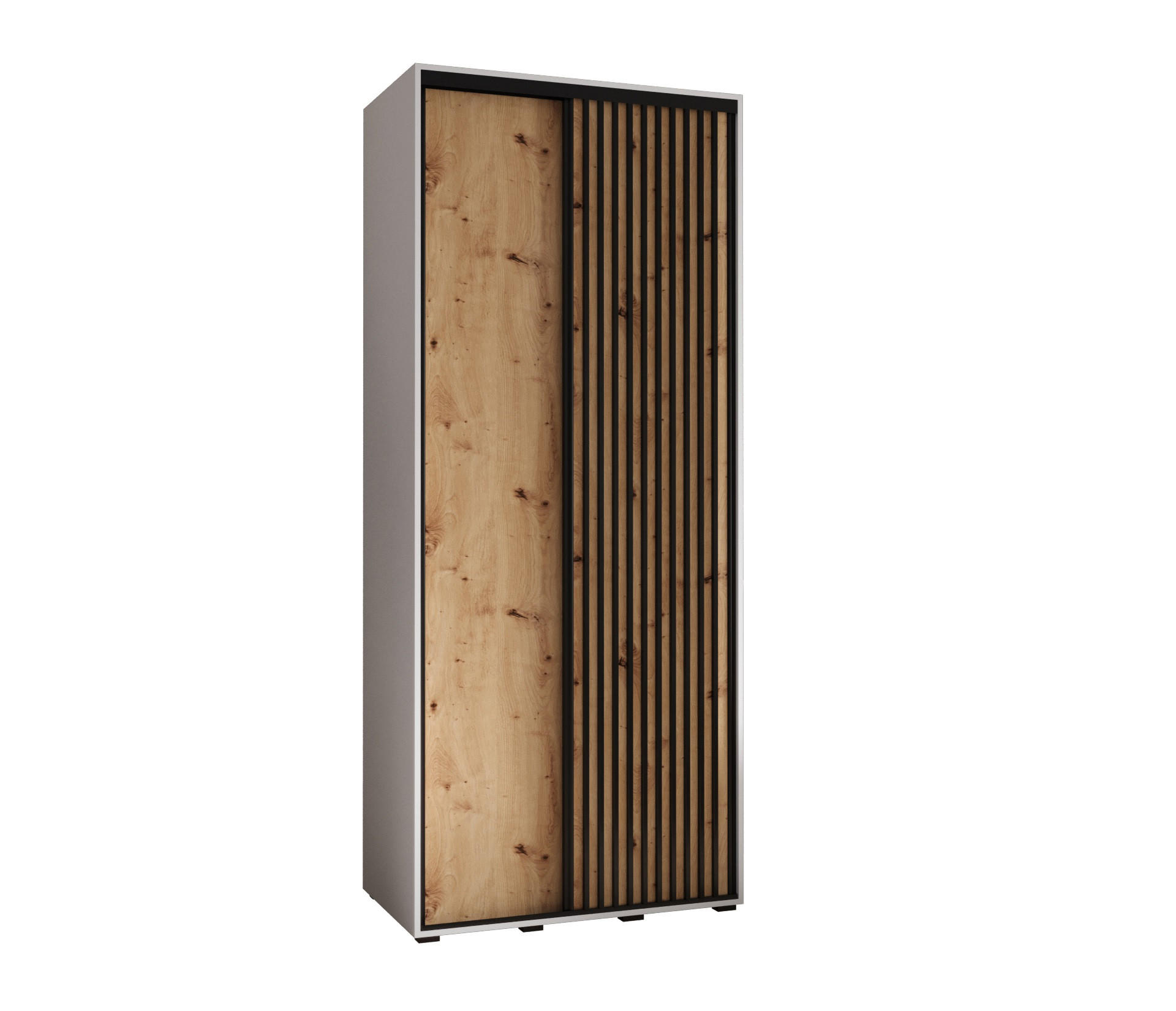 Abiks Möbel Schwebetürenschrank Weiß, Eiche Artisan, Schwarz 110x235x45 cm