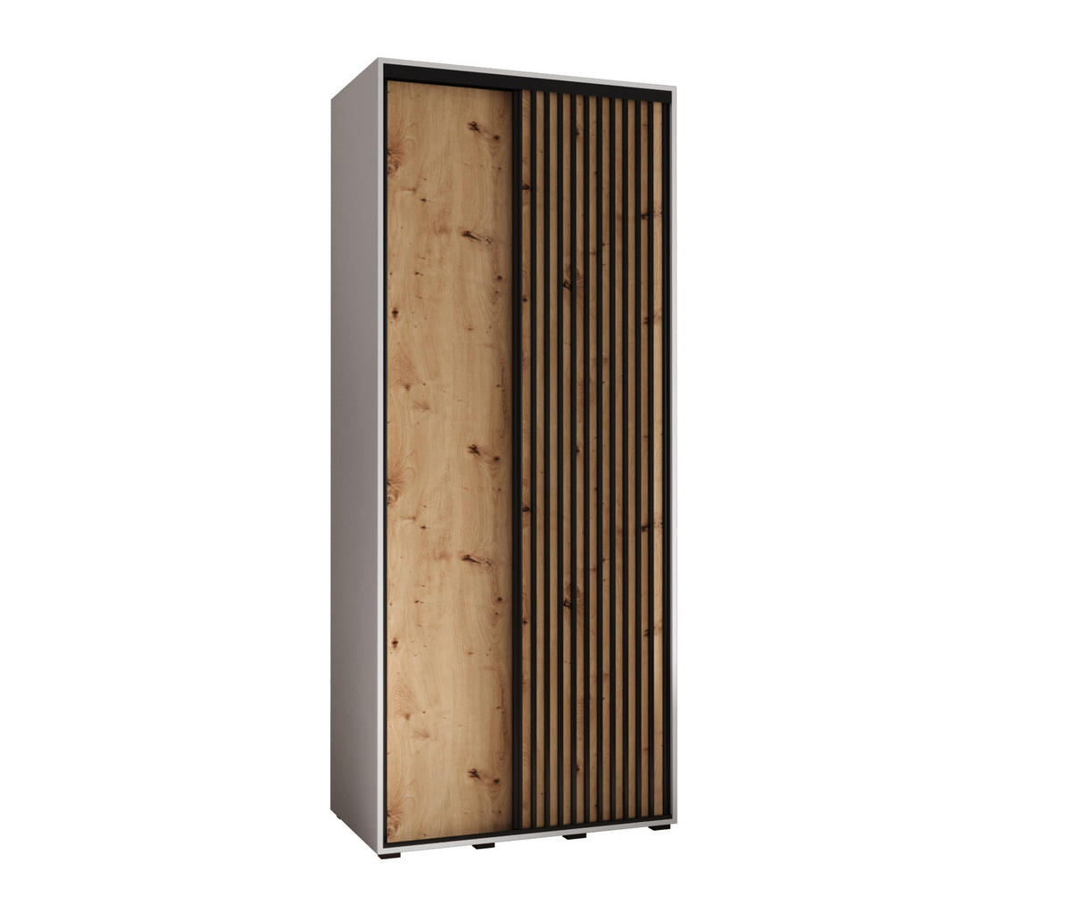 SCHWEBETÜRENSCHRANK 205,2/120/60 2-türig - Schwarz/Eiche Artisan, Holz/Metall (120/205.2/60cm) - Abiks Möbel
