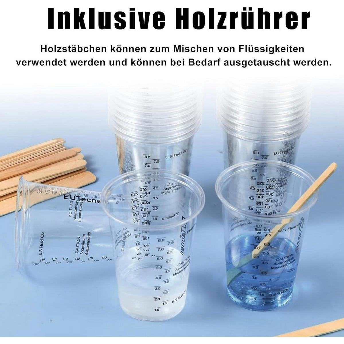 MISCHBECHER 30 Stück 240 ml mit Holzstäbchen - Transparent, Kunststoff (0.24L)