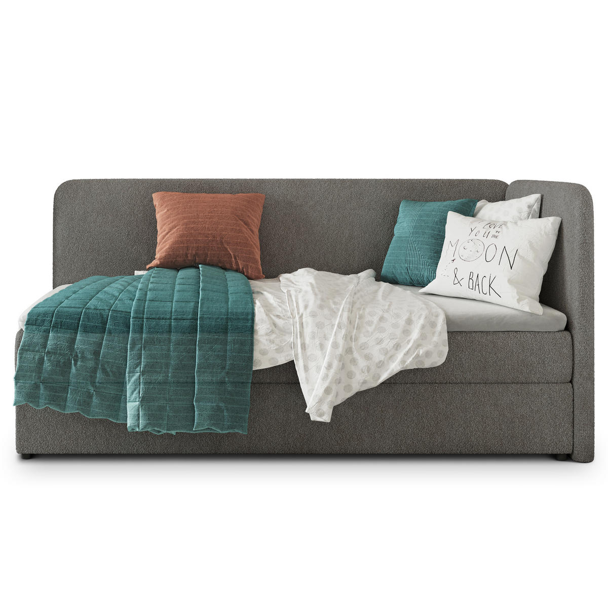 POSTEL BOXSPRING GINA 90x200 cm, s matrací a úložným prostorem, šedá - šedá, kompozitní dřevo/textil (90/200cm) - MASSENO