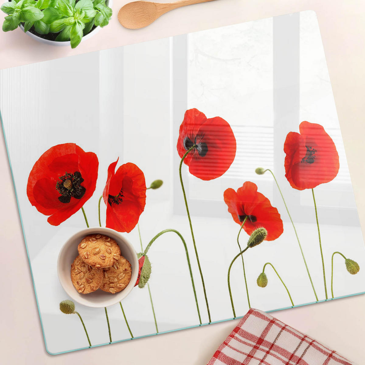 GLASPLATTE 60x52 cm Mohnblumen - Rot, Glas (60/0.4/52cm) - TULUP
