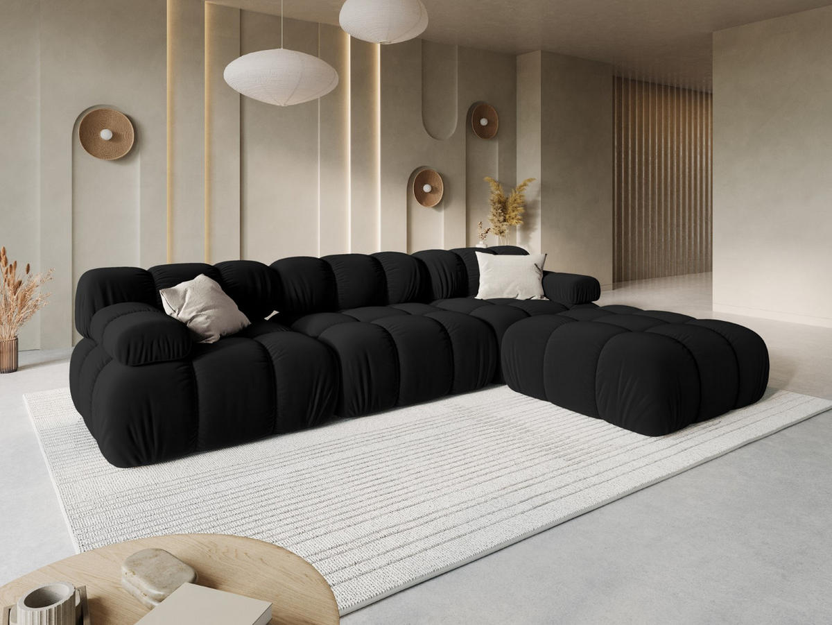 MODULARES-SOFA Bellis aus Samt schwarz 3 Sitzplätze - Schwarz, Textil (94/63/282cm) - Micadoni
