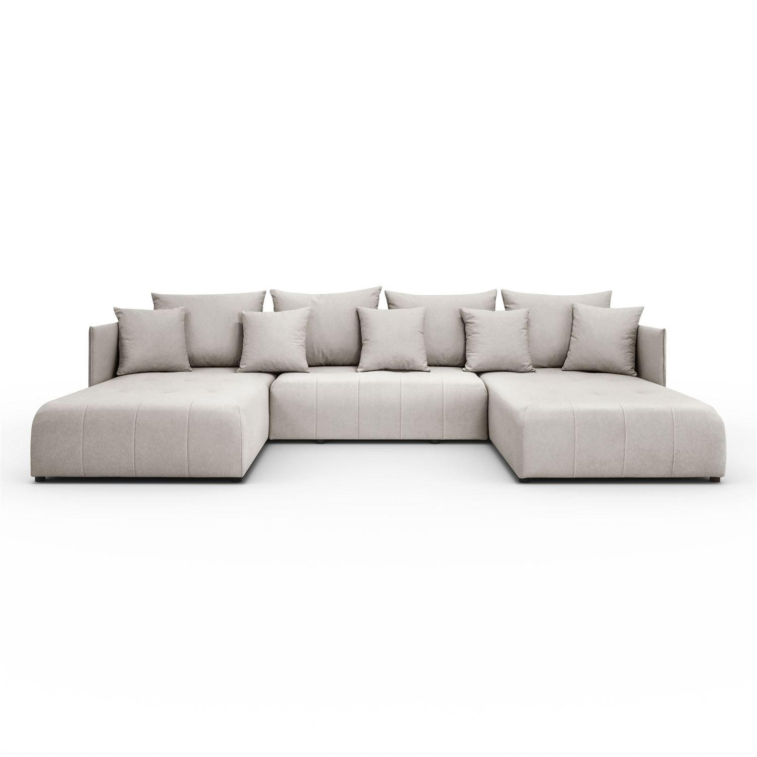 WOHNLANDSCHAFT APOLLO U mit Schlaffunktion und Bettzeugkasten - Ecru, Textil (348/93/188cm) - Lookway