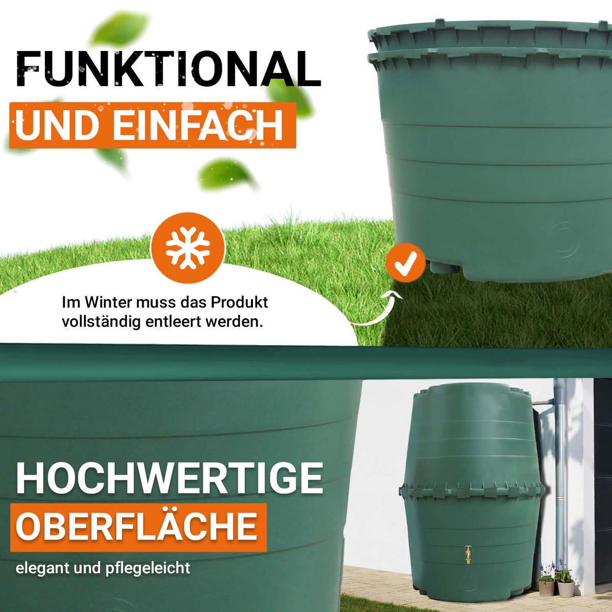 TOP-TANK Regentonne 1300 L, dunkelgrün - Grün, Kunststoff (118/156/120cm) - GARANTIA