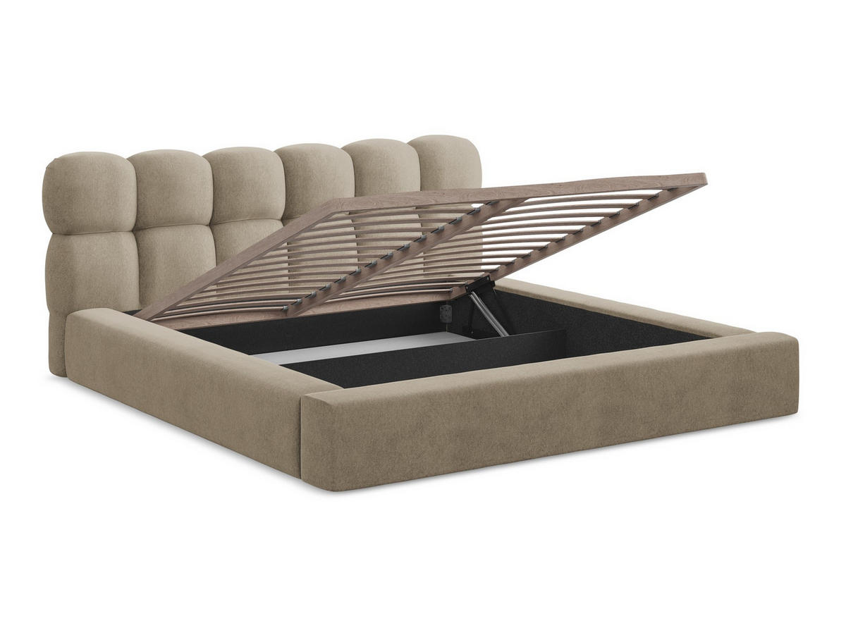 POLSTERBETT mit Bettkasten und Lattenrost 180x240 Beige - Beige/Schwarz, Kunststoff/Textil (140/200cm) - Makamii