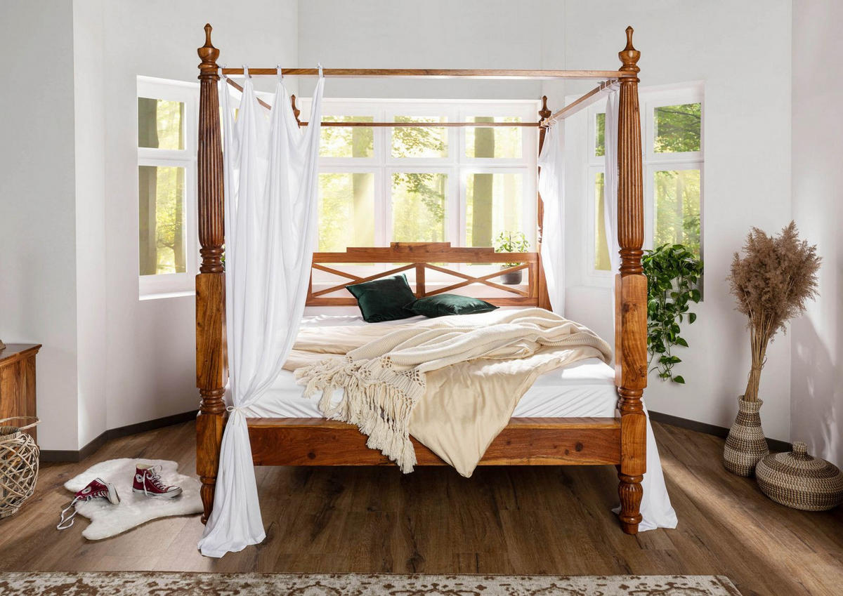 HIMMELBETT Akazie 180x200x224 honig lackiert OXFORD #0246 - Braun, Holz (180/200cm) - Massivmoebel24
