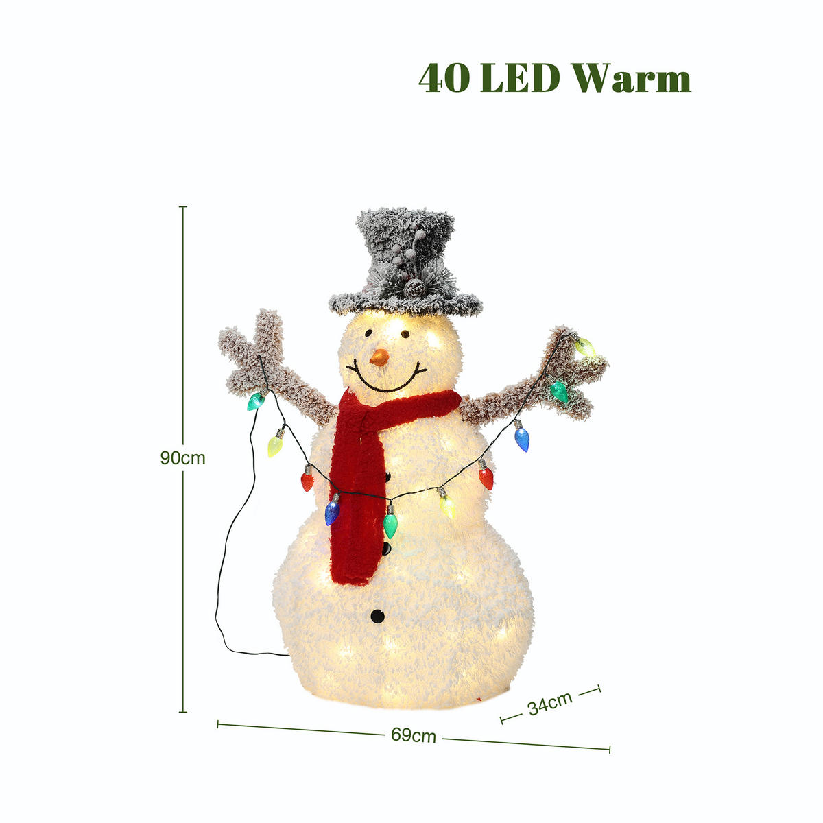 LED-SCHNEEMANN Deko,warmweiß & IP44 | 40 LEDs,90 cm - Weiß, Textil (69/90/34cm) - Hometopia