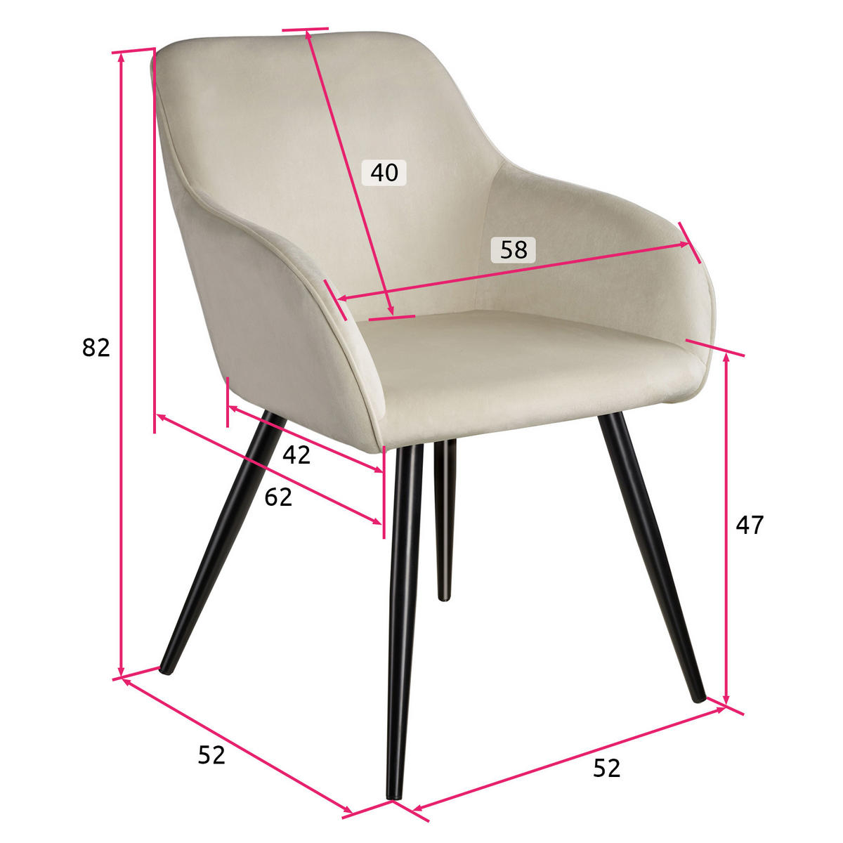 ESSZIMMERSTUHL 8er Set Marilyn 58 x 62 x 82 cm creme/schwarz - Creme/Schwarz, Textil (58/82/62cm) - tectake