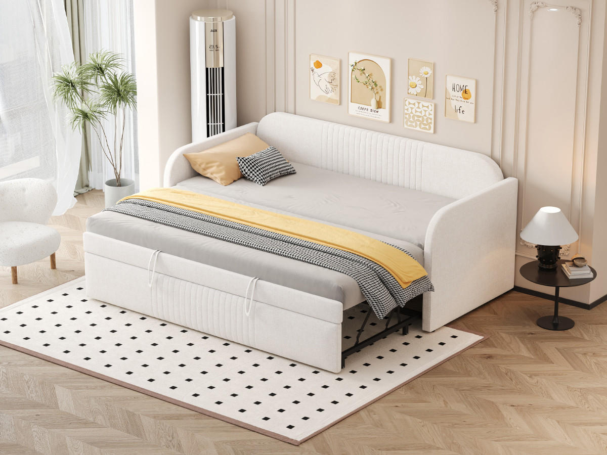 POLSTERBETT 90/180x190 cm ausziehbar beige - Beige, Textil (180/190cm) - Fortuna Lai