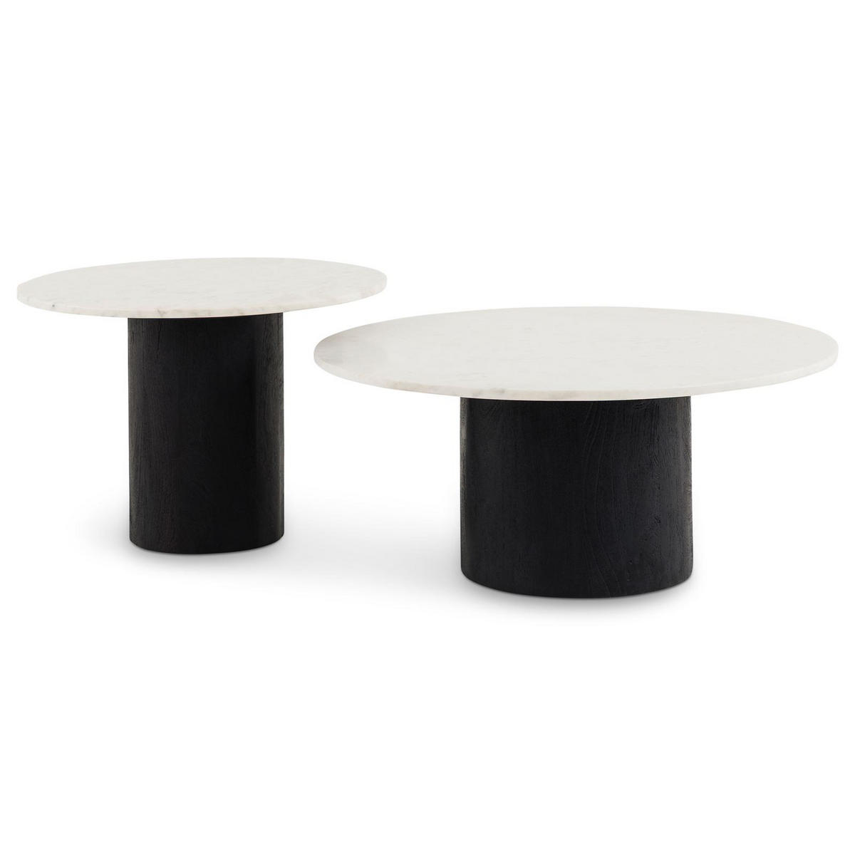 COUCHTISCHSET GANGA/YAMUNA 2er Set weiß - schwarz - Weiß, Naturmaterialien/Holz (80/80/35cm) - IDIMEX