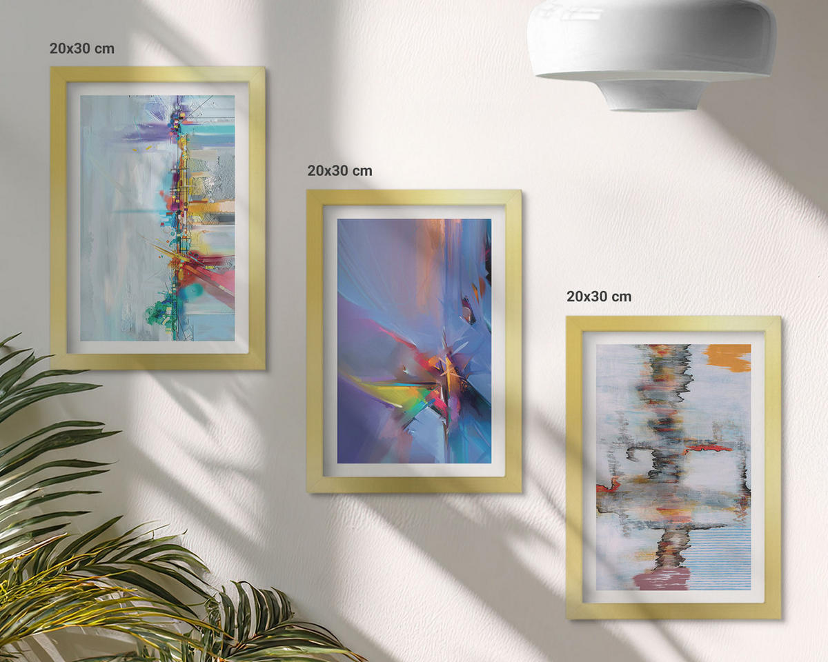 BILDER SET 3er Set - 20x30 cm Goldrahmen - Abstrakte Gemäldekompositionen - Goldfarben, Kunststoff (20/30cm) - TULUP