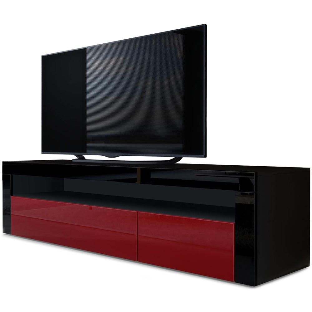 Vladon Lowboard Bordeaux, Schwarz Hochglanz 155x46x40 cm