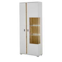 VITRINE weiß matt, Eiche Wotan 80 x 200 cm, Vitrinenschrank inklusive Frontbeleuchtung - Silberfarben/Eiche Wotan, Glas/Holzwerkstoff (80/200/35cm) - Furn.Design