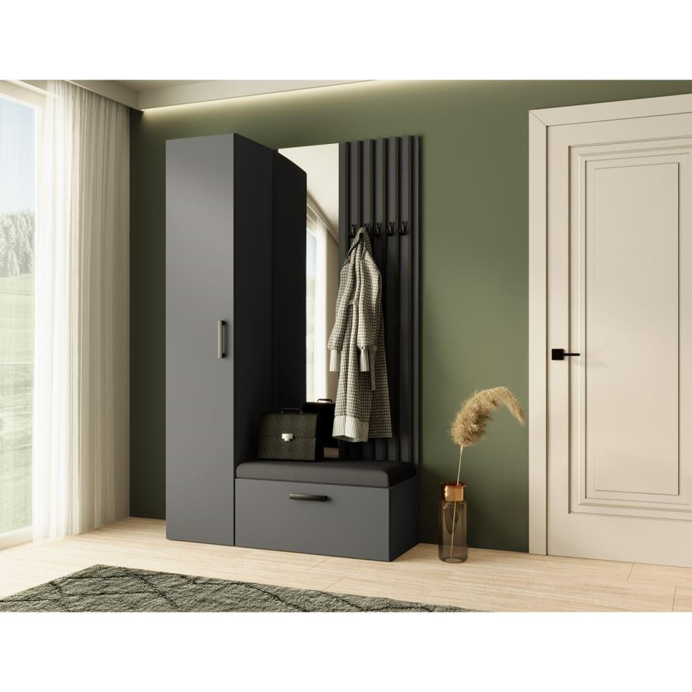 GARDEROBE Margaret II 121/203/43 mit Lamellen und Hochschrank - Schwarz/Graphitfarben, Holzwerkstoff/Kunststoff (121/203/43cm) - Beautysofa