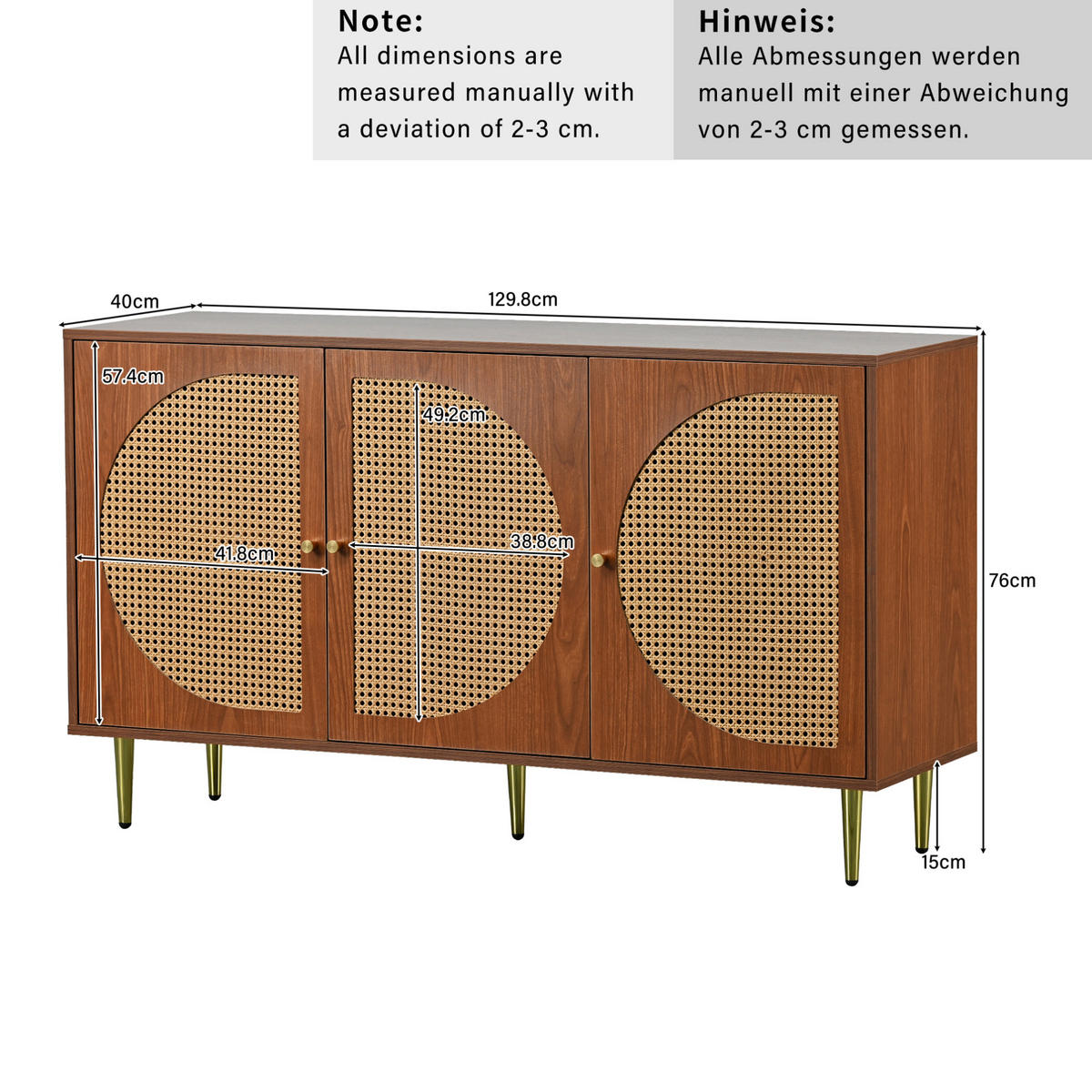 SIDEBOARD 129,8/40/76 cm Walnuss aus Spanplatte mit 3 Türen - Walnussfarben, Holzwerkstoff (129.8/76/40cm) - OKWISH