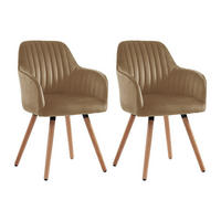 STUHL mit Armlehnen 2er-Set - Samt & Metall in Holzoptik - Beige - ELEANA - Beige, Textil (58/85/56cm) - Vente-Unique