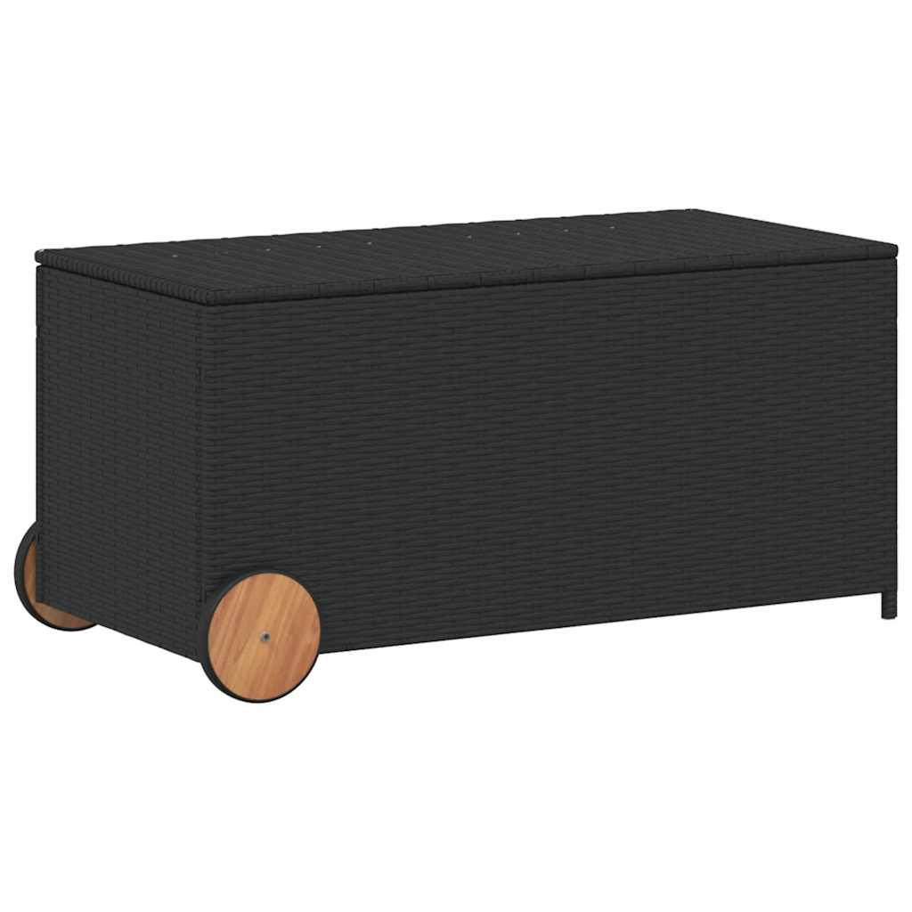 GARTENTRUHE mit Rollen Schwarz 190L Poly Rattan - Schwarz, Kunststoff (107/100/55cm) - furnicato