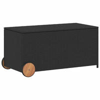 GARTENTRUHE mit Rollen Schwarz 190L Poly Rattan - Schwarz, Kunststoff (107/100/55cm) - furnicato