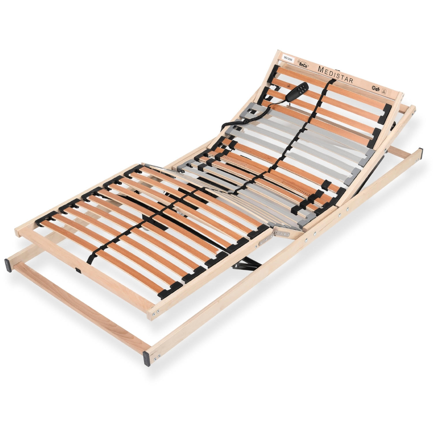 LATTENROST 100x200 cm elektrisch verstellbares Kopf & Fußteil fertig montiert 28 Latten 5 Zonen - Braun, Holz (100/200cm) - Sleepneo