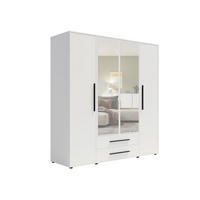 KLEIDERSCHRANK Maxivo Weiß, viertüriger Kippschrank mit Schubladen und Spiegel, Erweiterung - Schwarz/Weiß, Holzwerkstoff (198/248/59cm) - Bettso