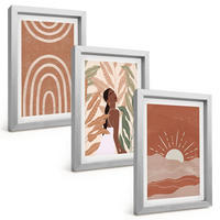 BILDER SET 3er Set - 20x30 cm Silberner Rahmen - abstrakte Formen im Boho-Stil - Silberfarben, Kunststoff (20/30cm) - TULUP