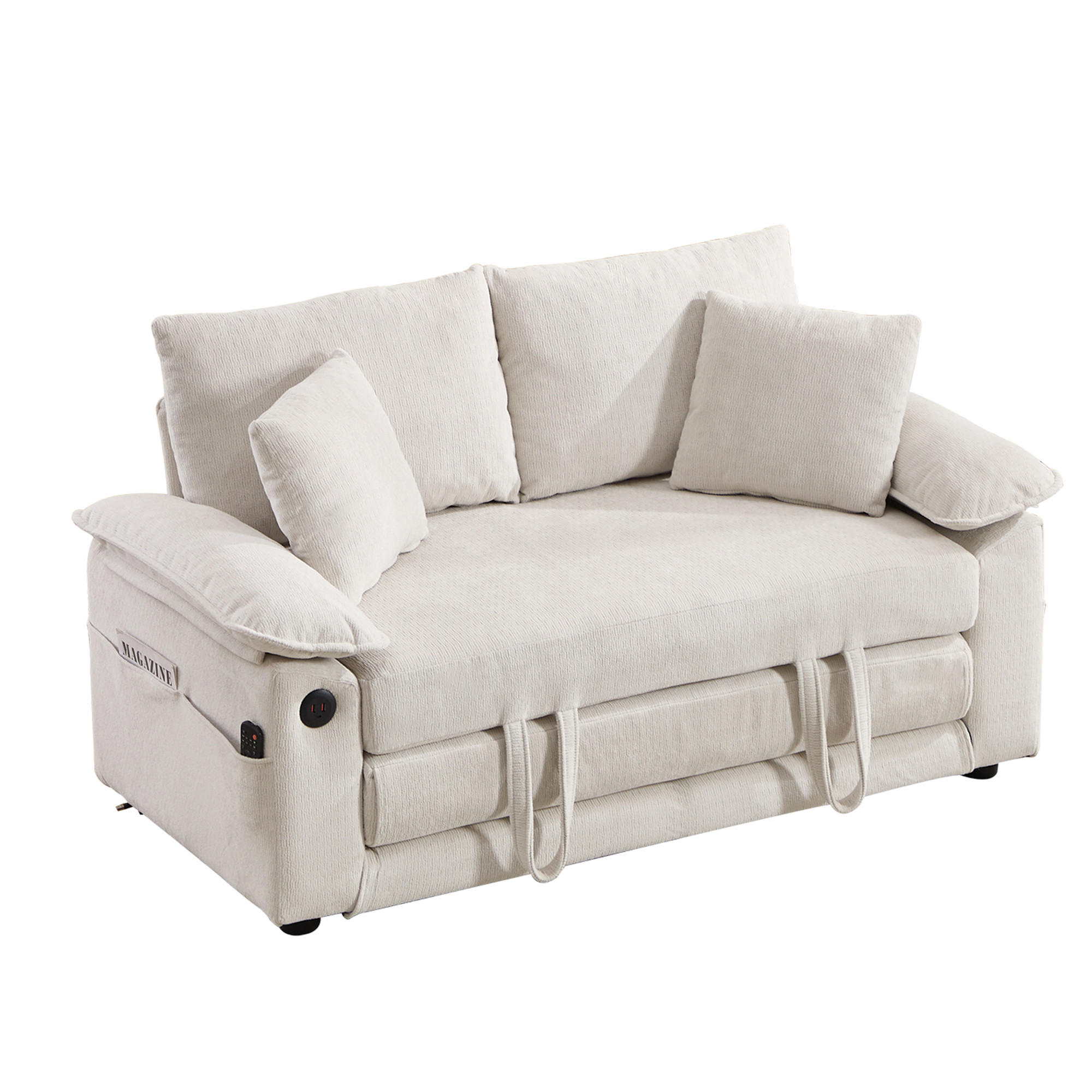 SCHLAFSOFA DE-34980 3-in-1 mit Ausziehbett Weiß - Weiß, Metall (66/80/135cm) - ComfortXL