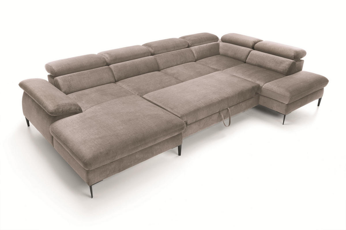 WOHNLANDSCHAFT MESTO Braun Velours-Stoff mit Schlaffunktion - Braun, Holz (353/94/182cm) - MASSENO