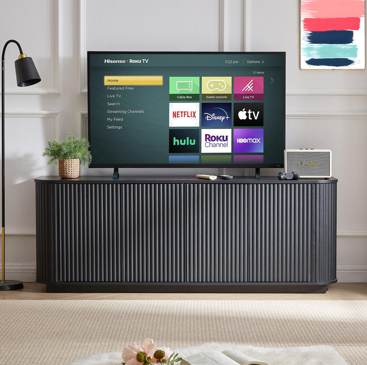 SIDEBOARD 162.5/38/61 cm Schwarz aus MDF mit Wellenmuster - Schwarz, Metall (38/61/162.5cm) - OKMYHOME