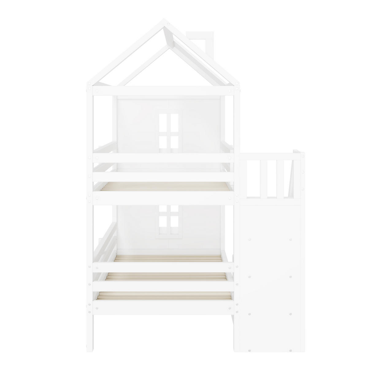 KINDERBETT 90x200cm Weiß Mit Stauraumtreppe Schubladen Regalen - Weiß, Holzwerkstoff (90/200cm) - FLIEKS