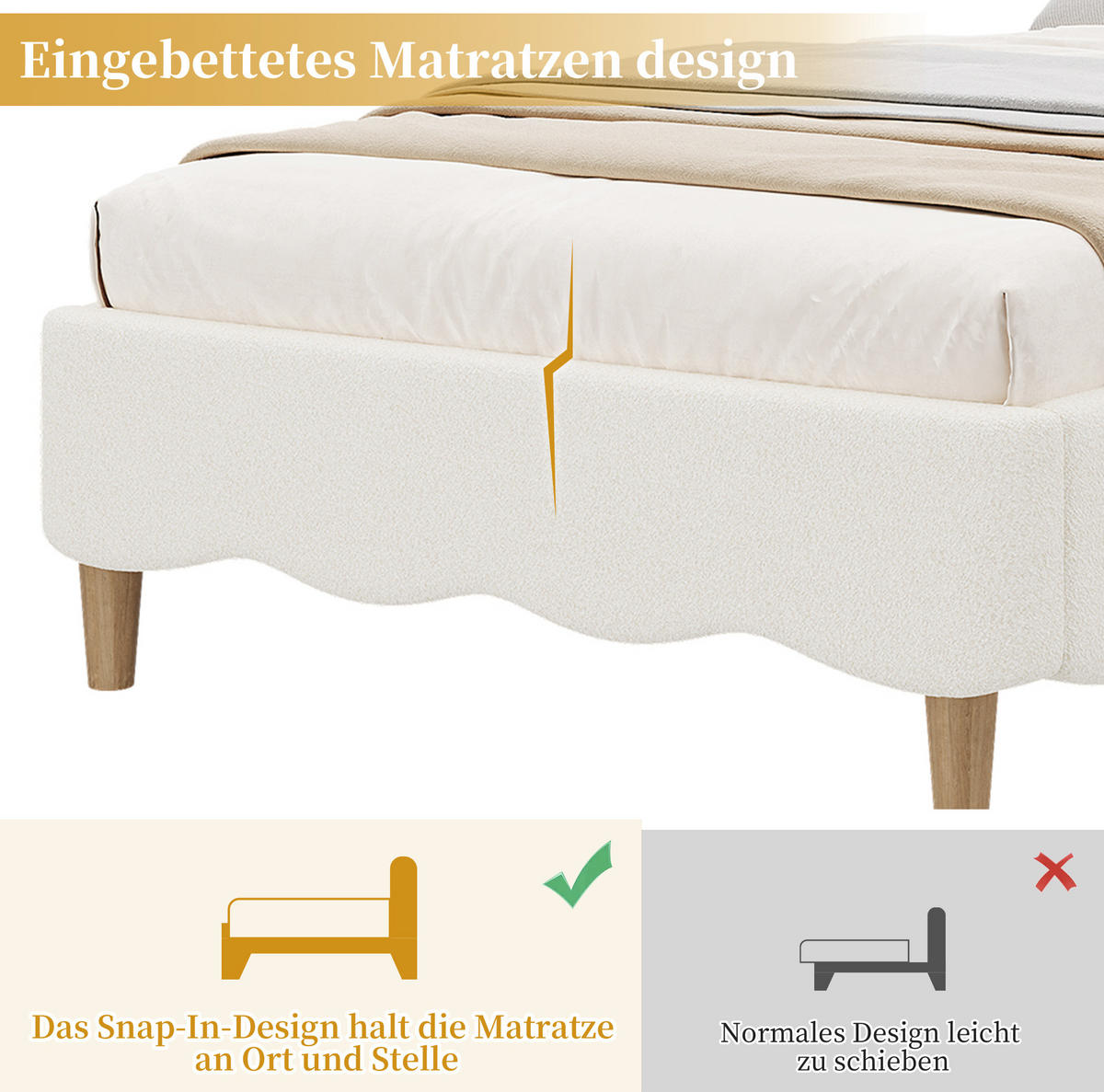 KINDERBETT aus Bouclé 90x200 cm Weiß mit Lattenrost, eingebetteter Matratzenauflage und Stauraum - Weiß, Textil (90/200cm) - Modfu