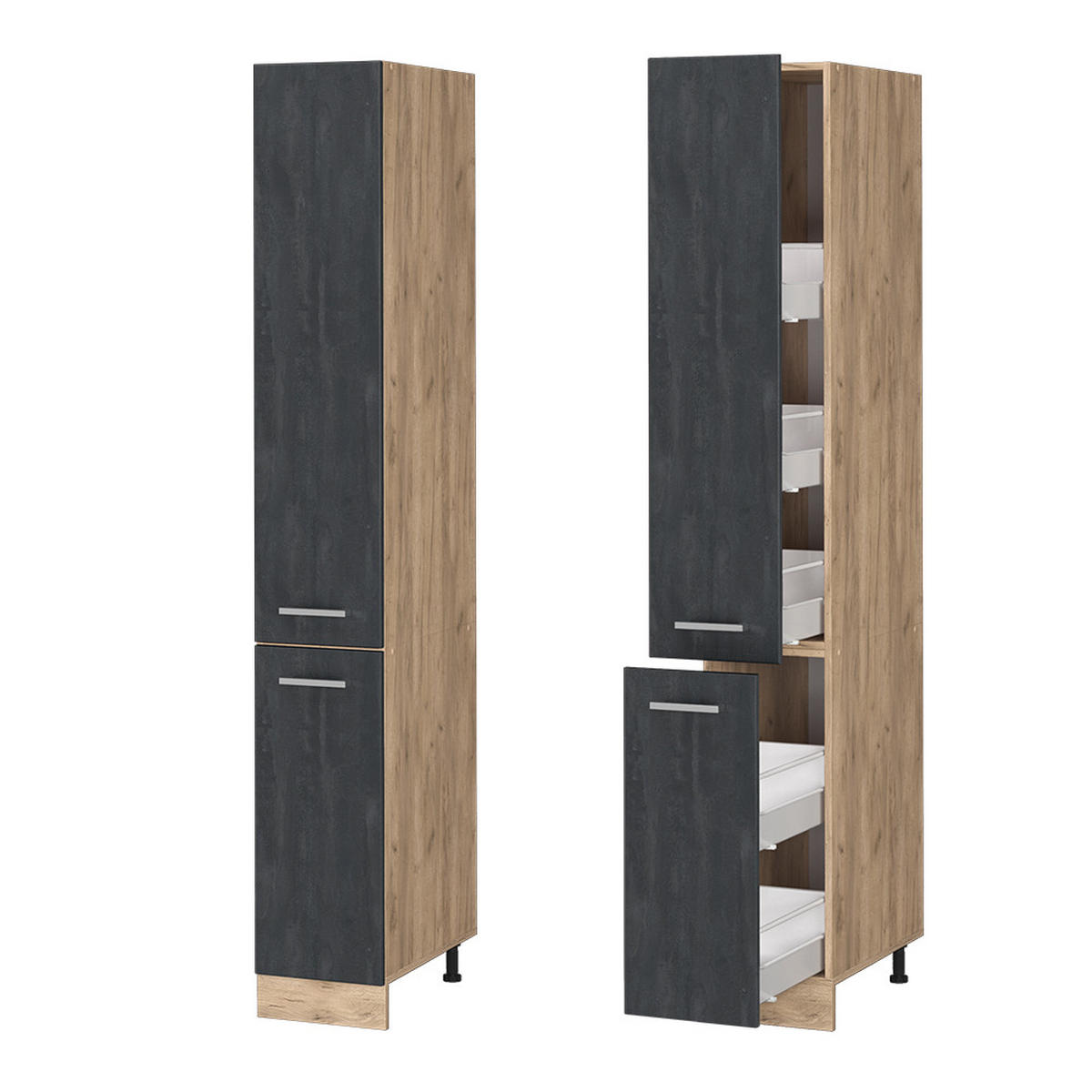 APOTHEKERSCHRANK R-Line Schwarz Beton 30 cm - Honigeiche/Eiche Wotan, Holzwerkstoff (30/206.8/57.2cm) - Vicco