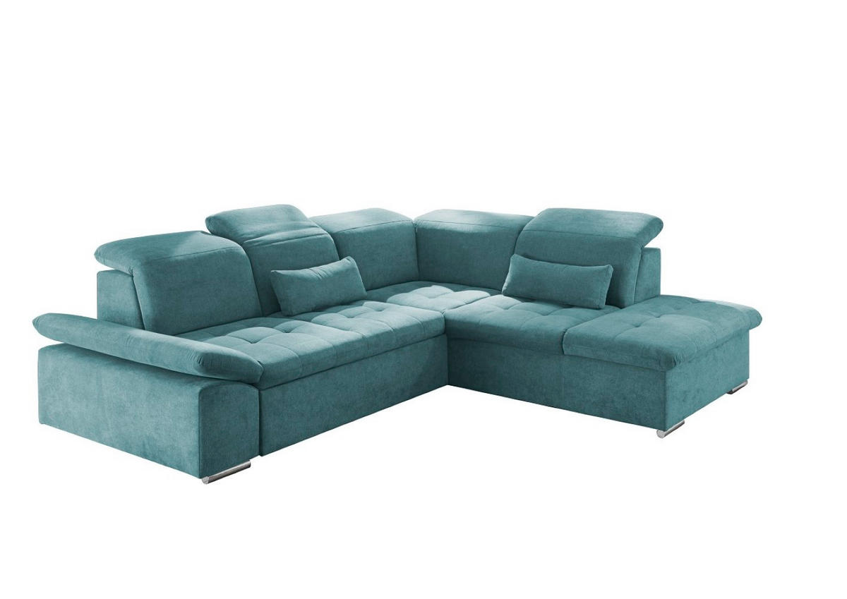 ECKSOFA mit Schlaffunktion mit Bettkasten und verstellbaren Kopf- und Rückenlehnen - Chromfarben/Grün, Textil (240/276cm) - ed exciting design