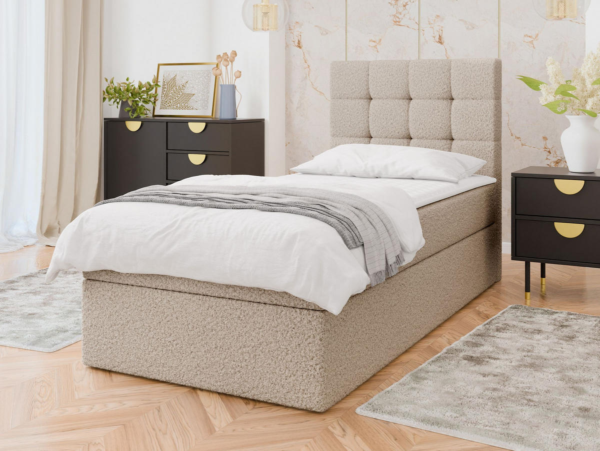BOXBETT Luanda Boucle Single - H3 - Beige/Schwarz, Holz/Kunststoff (90/200cm) - MIRJAN24