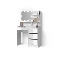 SCHMINKTISCH Imola Weiß 140 cm mit LED Beleuchtung, und Spiegelregal - Weiß, Holzwerkstoff (140/75/40cm) - Livinity®