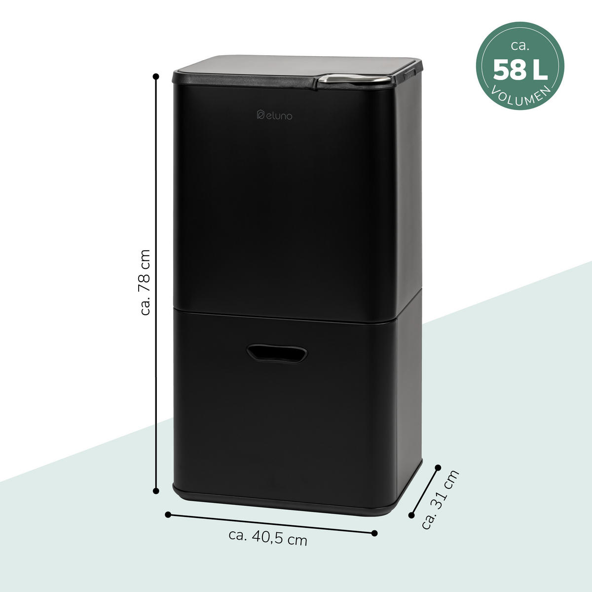 ABFALLEIMER, 58 Liter, aus Metall, schwarz - Schwarz, Metall (40.5/78/31cm) - eluno