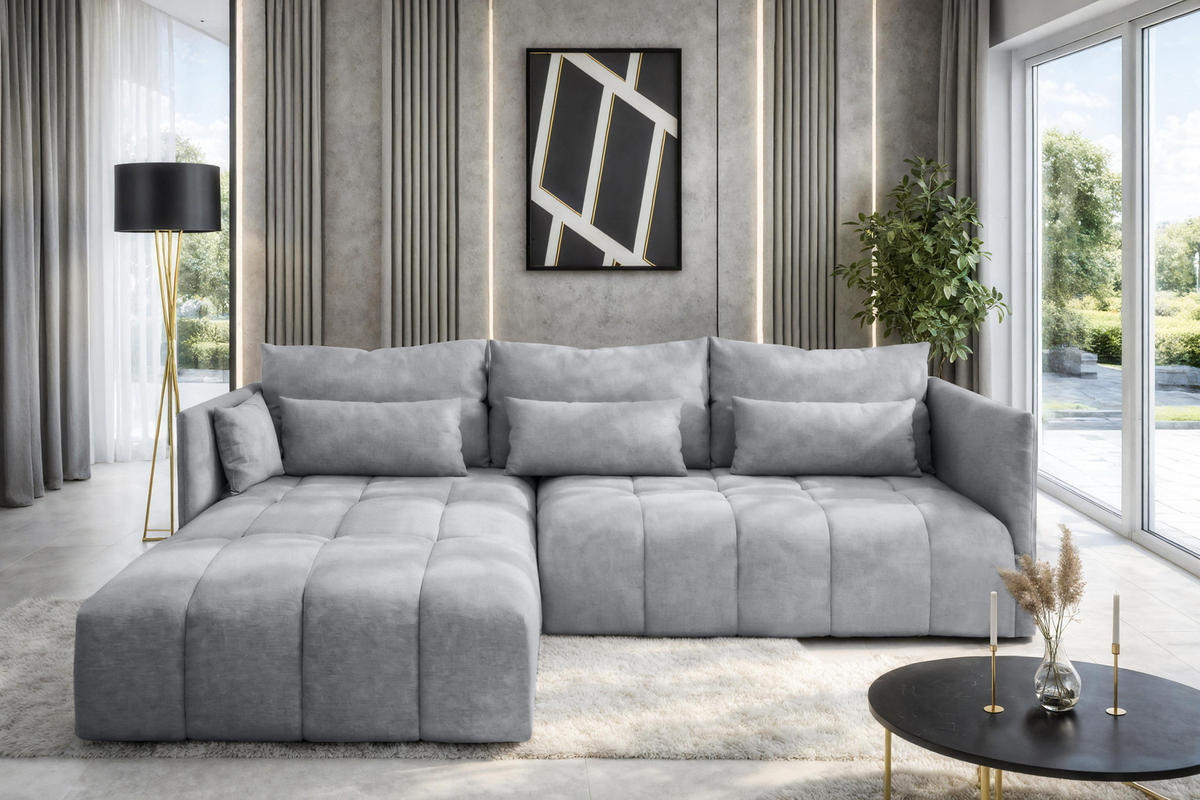 ECKSOFA L Form Cosmova Hellgrau 248/180/83 cm mit Schlaffunktion - Hellgrau/Schwarz, Kunststoff/Textil (248/180cm) - AX Living