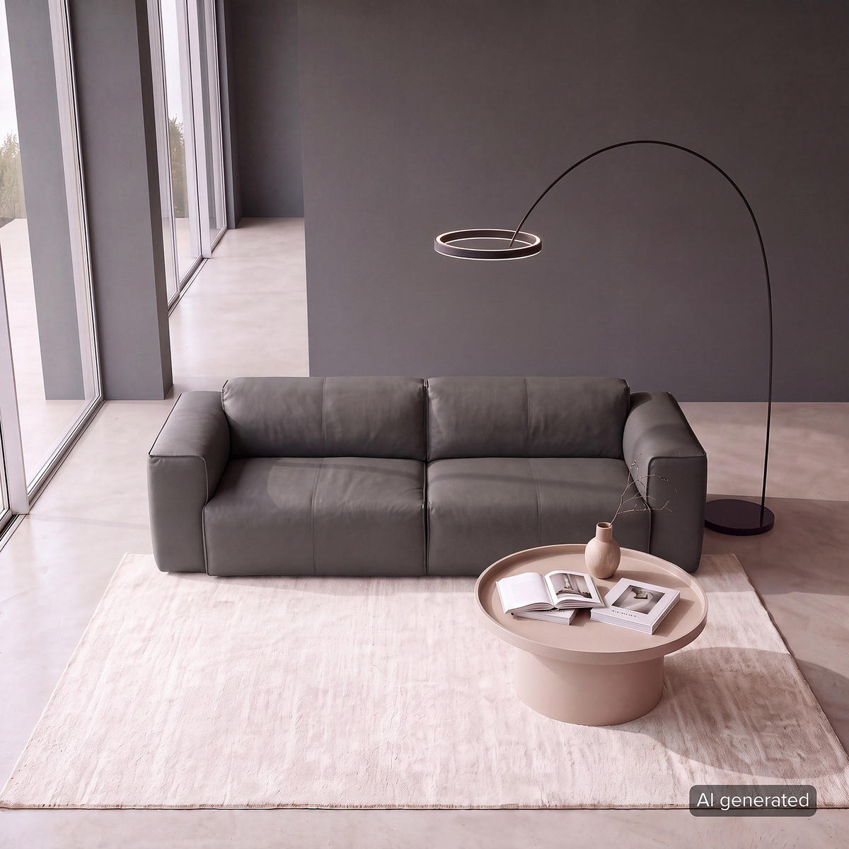 3-SITZER SOFA - Schwarz/Grau, Leder/Kunststoff (251/71/102cm) - home24