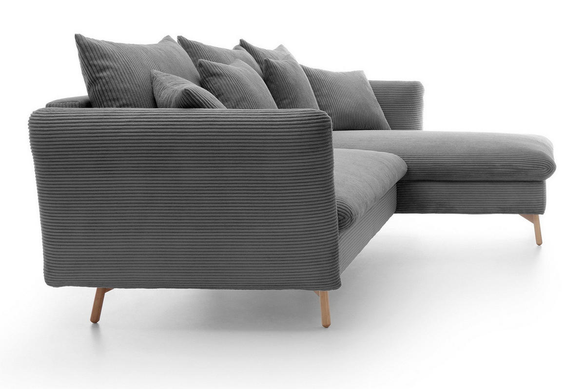ECKSOFA Savona L-Form 260 cm, Cordstoff, Rechts, Grau - Grau, Holz (167/258cm) - Emporius