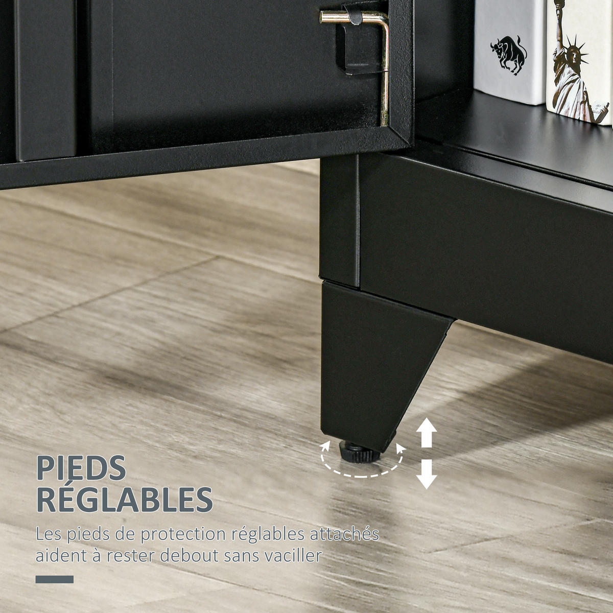 AKTENSCHRANK DE-14423 Industriestil mit 2 verstellbaren Böden Schwarz - Schwarz, Metall (33/110/75cm) - ComfortXL
