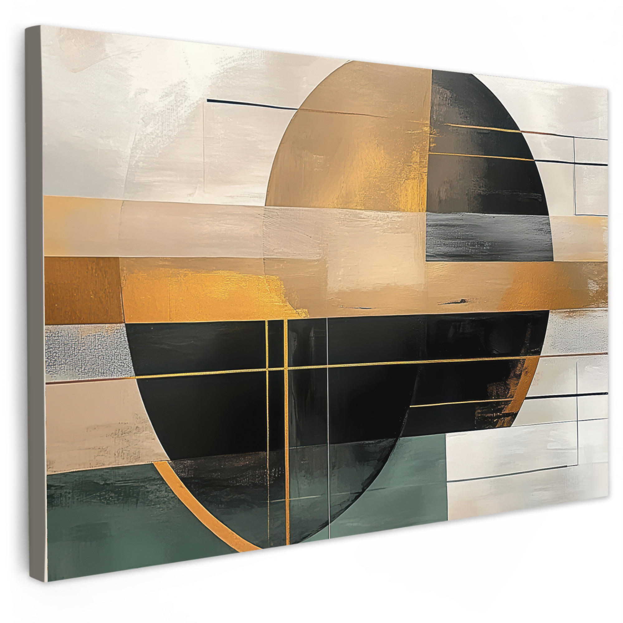 LEINWANDBILD Abstrakt - Gold - Bronze - Grün - Formen - Modern Gemälde 60x40 cm - Multicolor, Textil (60/40cm) - MuchoWow