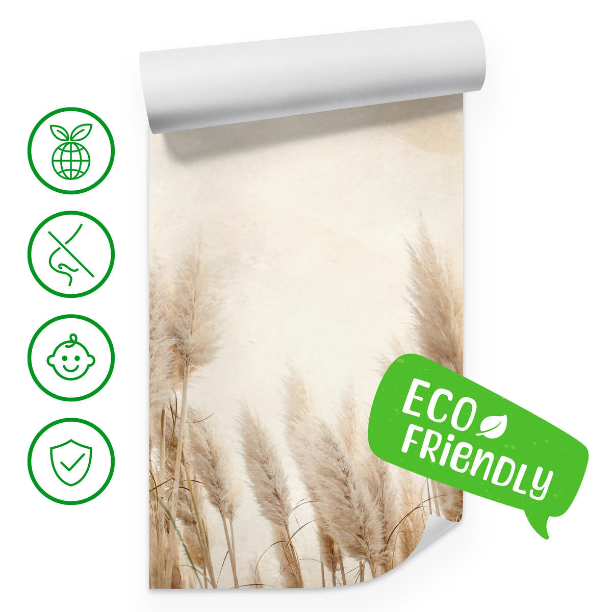 FOTOTAPETE für Schlafzimmer Boho Pampasgras Beton Pflanzen Vintage 250x175 - Beige/Braun, Papier (250/175cm) - Muralo