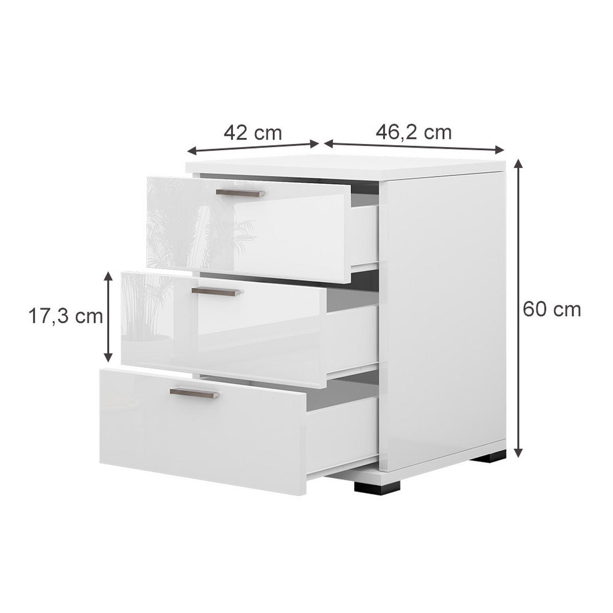 NACHTTISCH Marseille Weiß Hochglanz 46.2 x 60 cm - Weiß Hochglanz, Holzwerkstoff (46.2/60/42cm) - Vicco